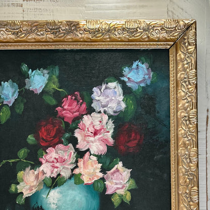 Vintage Original Oil on Canvas Floral Still Life
