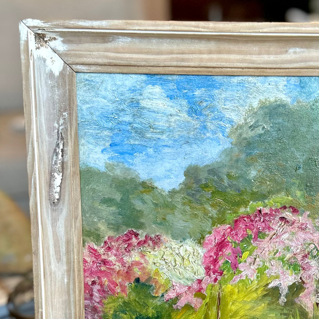 Vintage French Garden Oil Painting | Signed Landscape on Panel