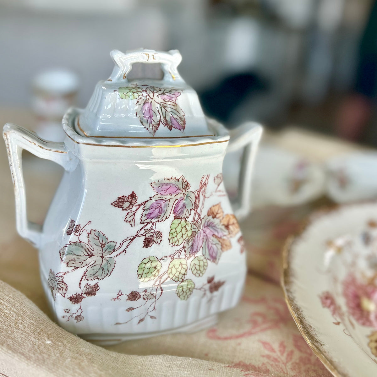 Antique English Ironstone Covered Sugar Jar – W&E Corn, Burslem