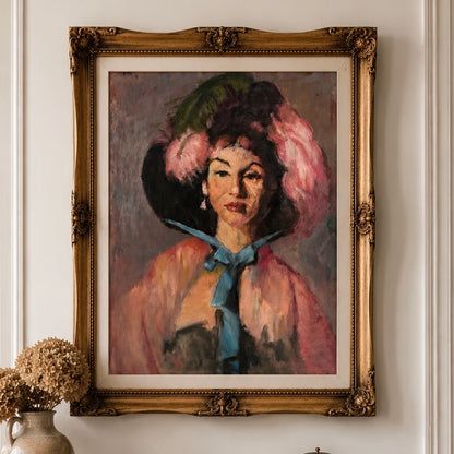 Mid-Century Portrait of a Woman in a Feathered Hat