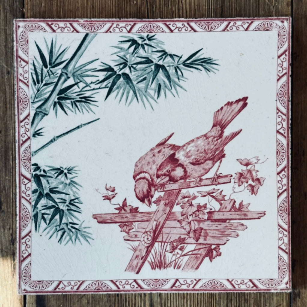 Faïencerie de Longwy Tile – Birds & Bamboo