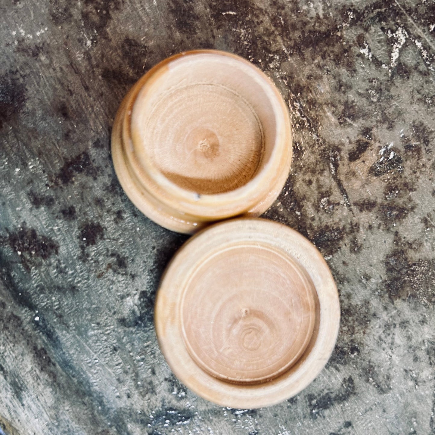 Pair of Vintage French Miniature Hand-Turned Wooden Keepsake Boxes