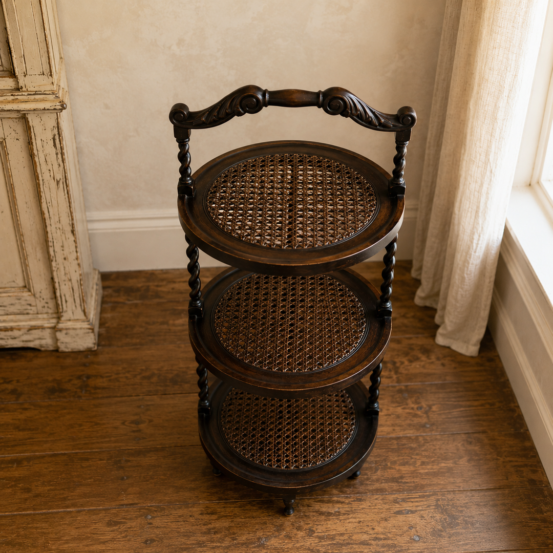 Antique Victorian Three-Tier Caned Whatnot Stand