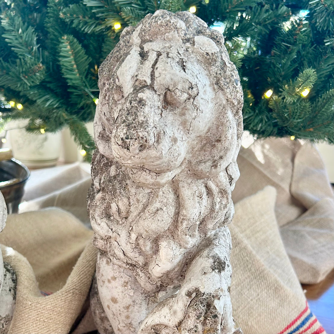 Pair of Weathered Stone Lions, c. 1920–1950