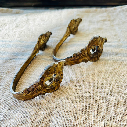 Antique French Gilt Brass Wall Hook — Pair