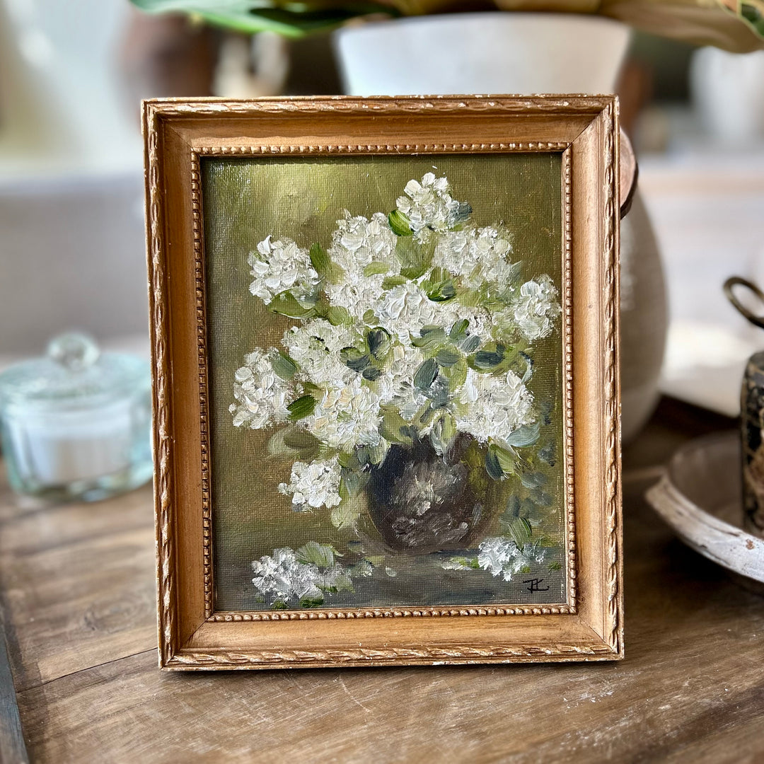 White florals- original oil on canvas in vintage frame