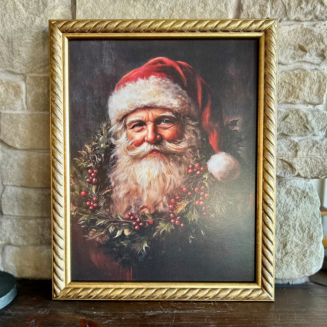 Nordic Santa With Berry Wreath Art Print (framed)