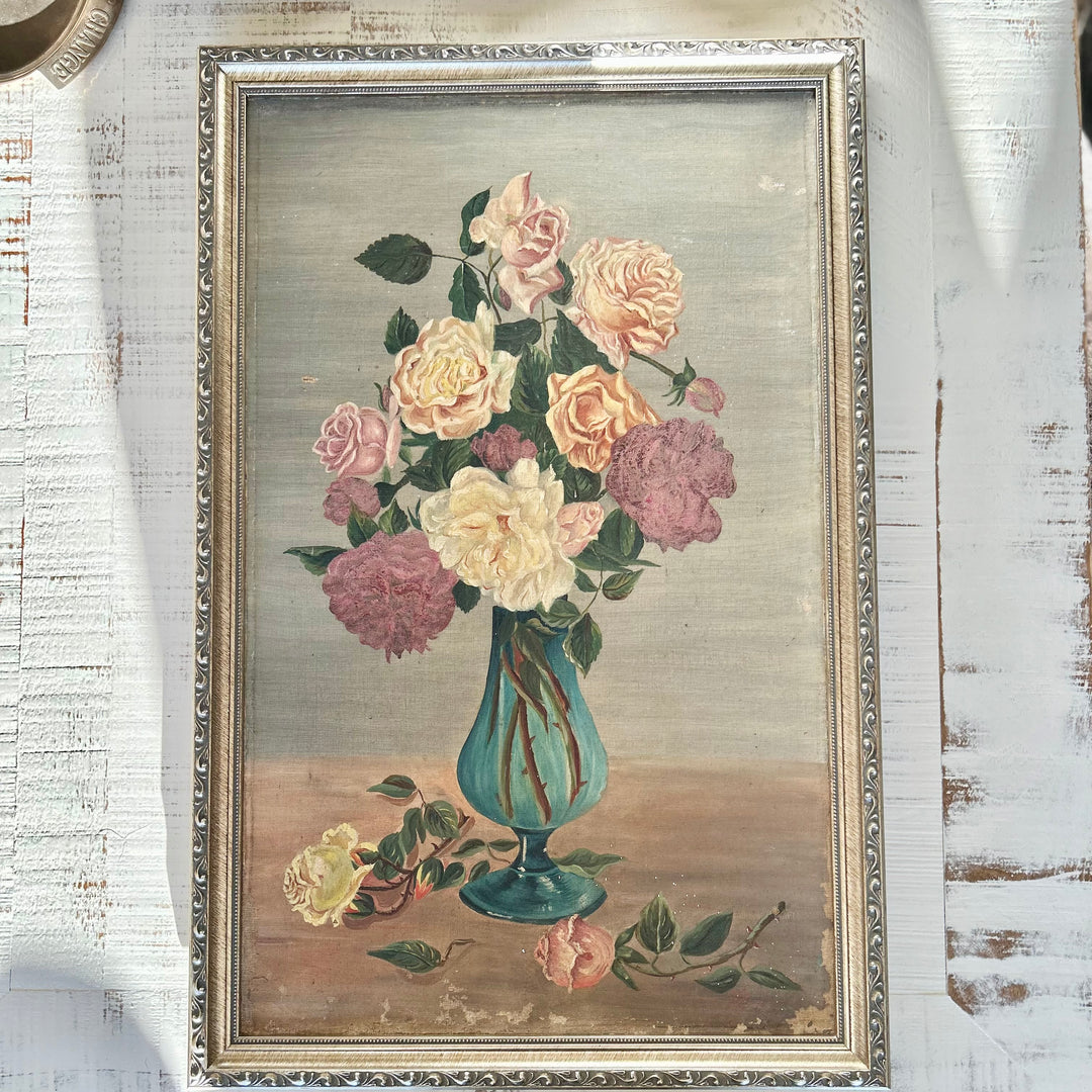 Antique Floral Still Life on Stretched Canvas