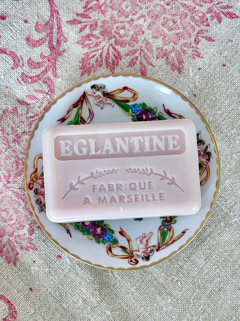 Petite French Porcelain Dish with Raised Cherubs and Floral Garland