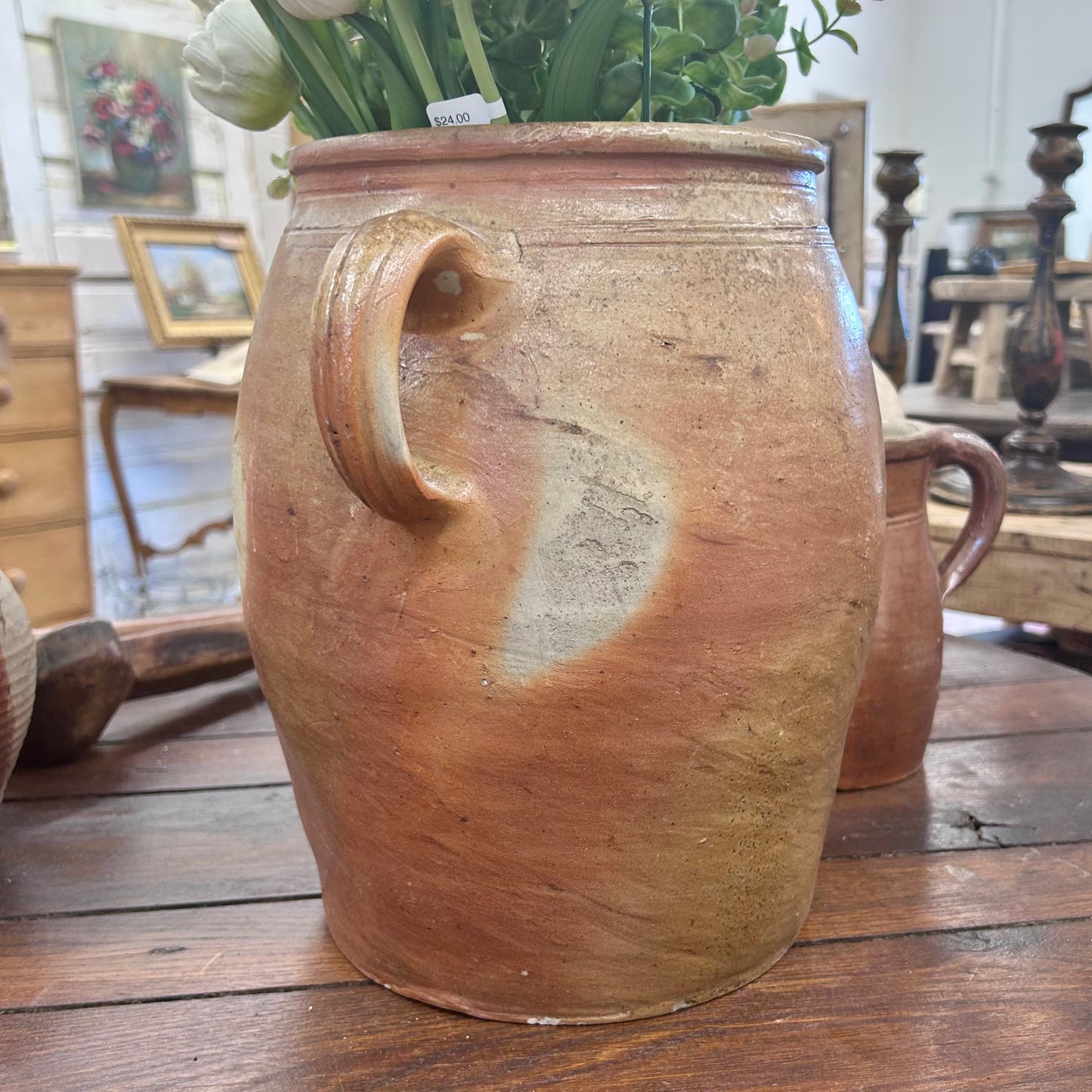 Antique French Terracotta Confit Pot with Handles