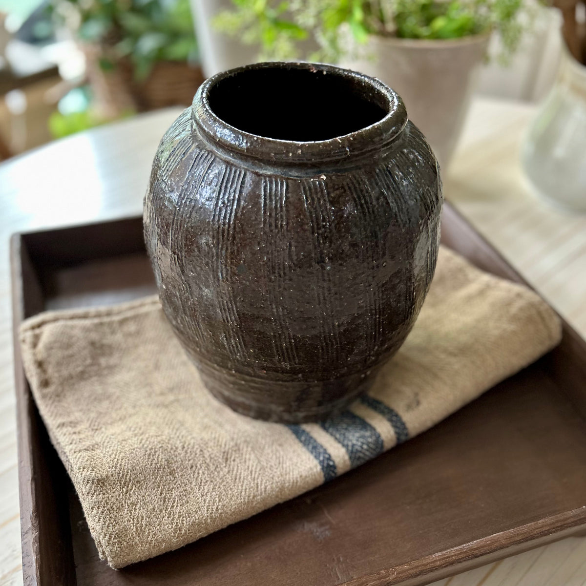 Vintage Turkish Brown Glazed Pottery Vesse