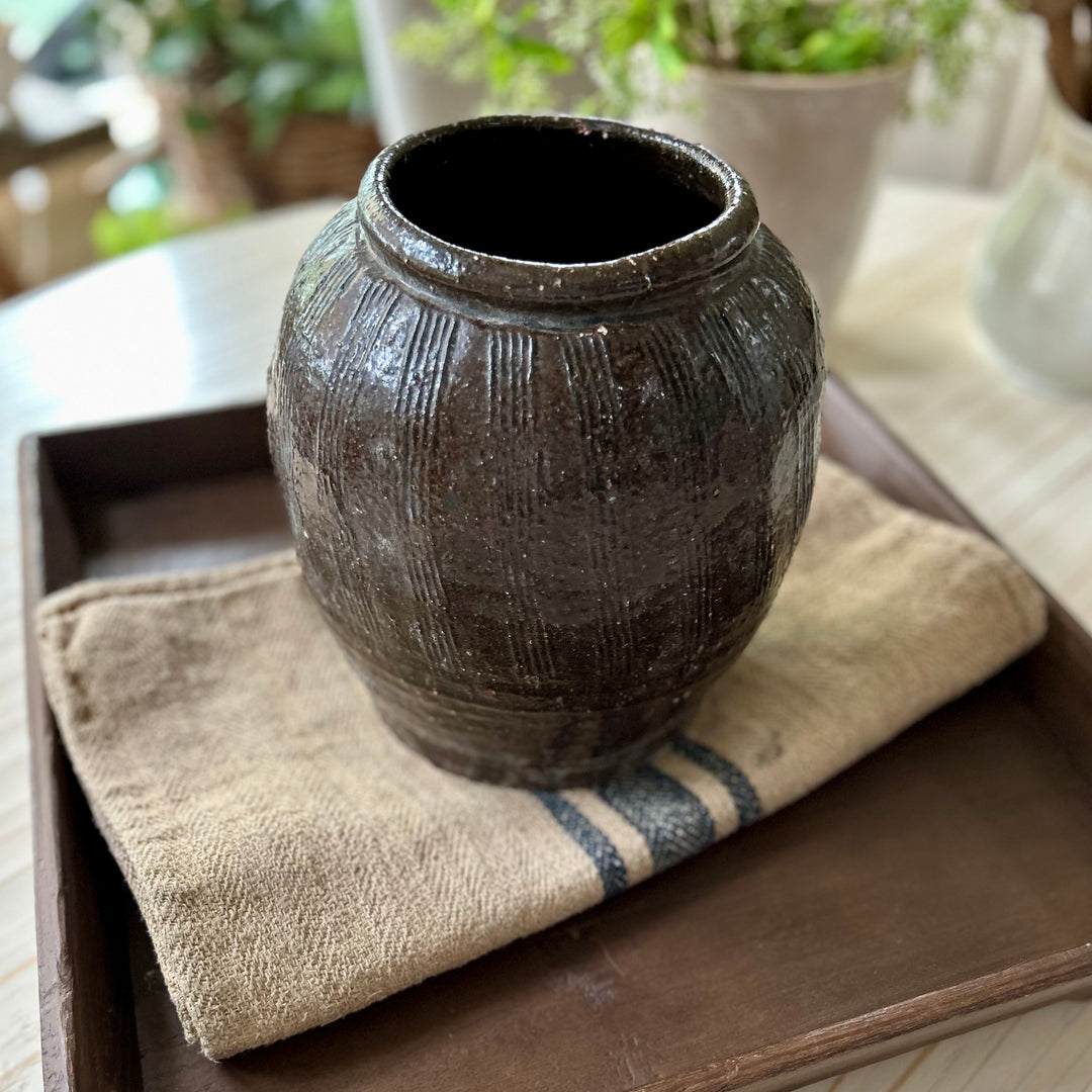 Vintage Turkish Brown Glazed Pottery Vesse