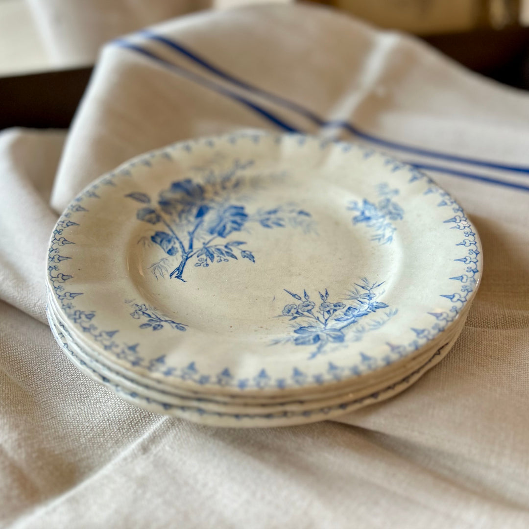 Antique French Flore Transferware Plates – U&C Sarreguemines (Set of 4)