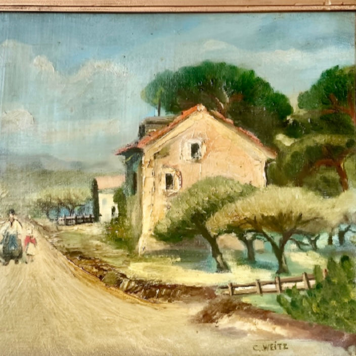 Charming Farmyard Scene - Oil on Canvas