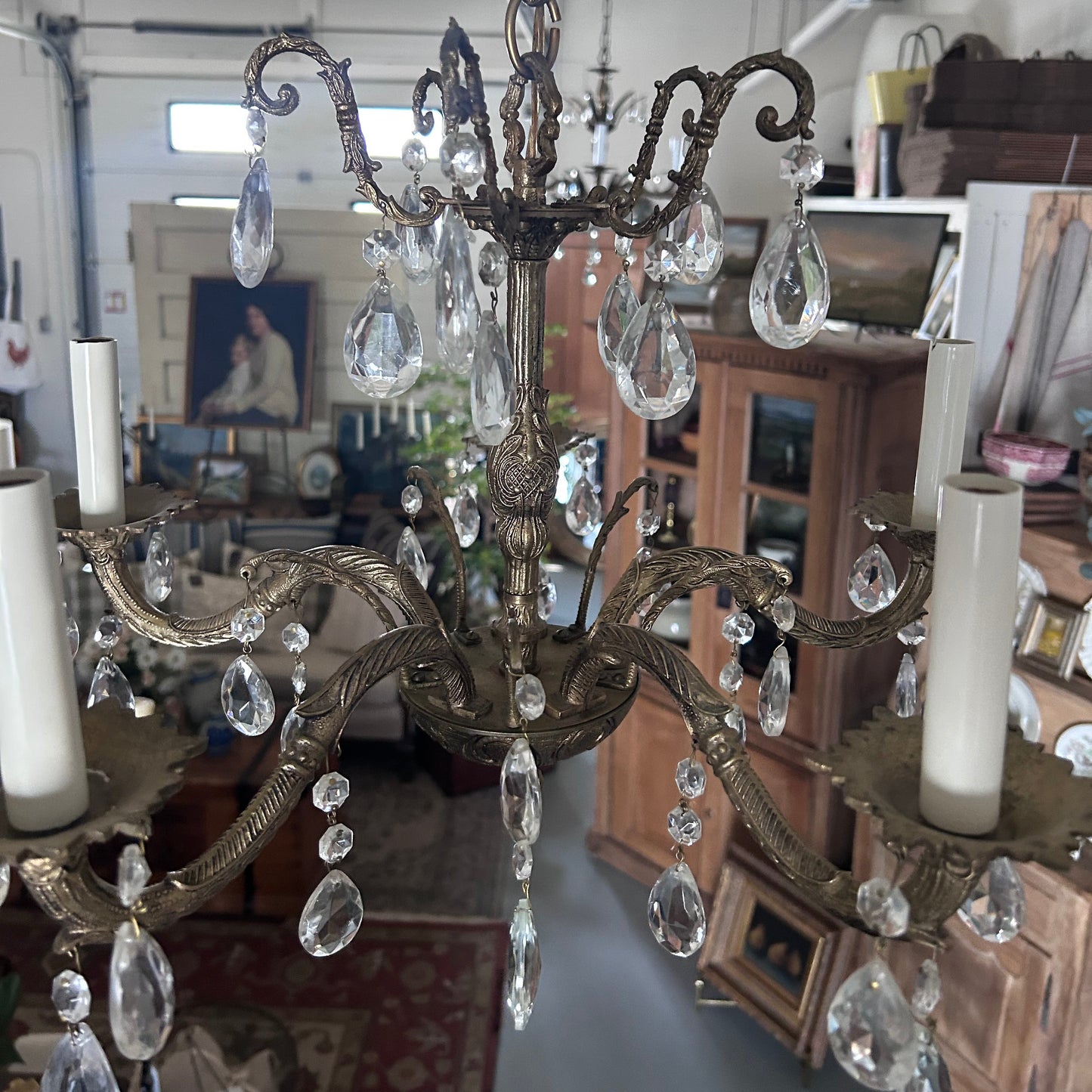 Vintage Gilt Brass & Crystal Chandelier