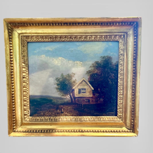 Antique Landscape Oil On Board