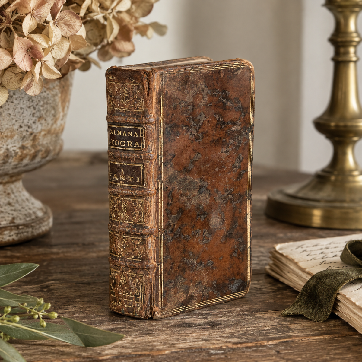 18th Century French Leather-Bound Geographical Almanac