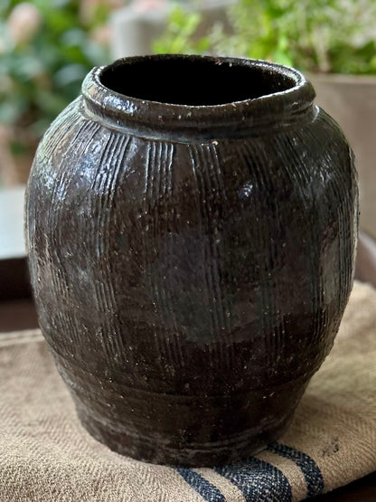 Vintage Turkish Brown Glazed Pottery Vesse
