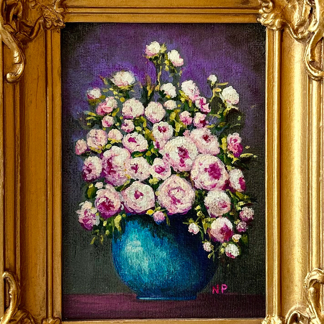 Peonies in Blue Vase - Original Floral by Nadia Pajak