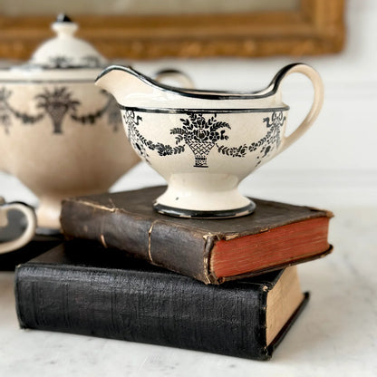Antique English Black Transferware Three-Piece Tea Set Circa 1825–1845