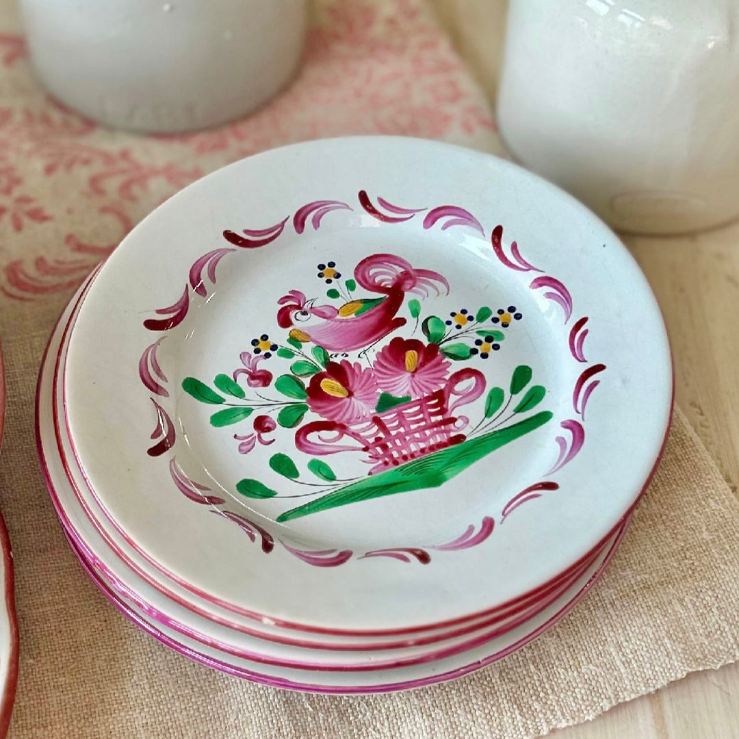 Set of 4 Hand-Painted French Faience Plates