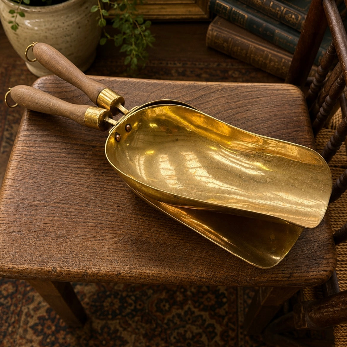 Large French Brass Market Scoop