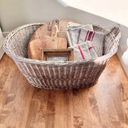 Large Vintage French Market Basket – 30” Oval Willow Gathering Basket