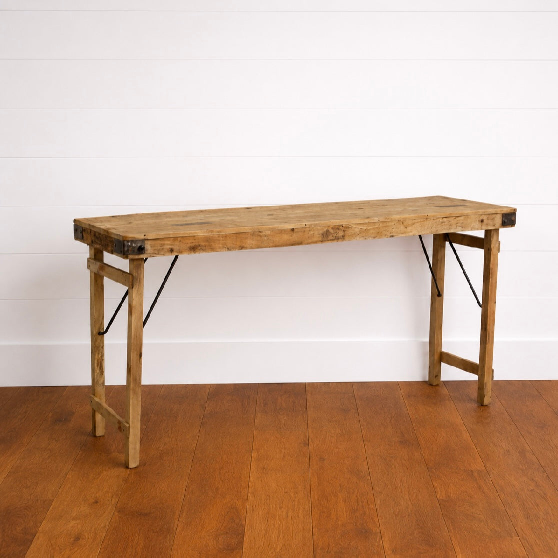 Vintage Folding Bleached Wood Table