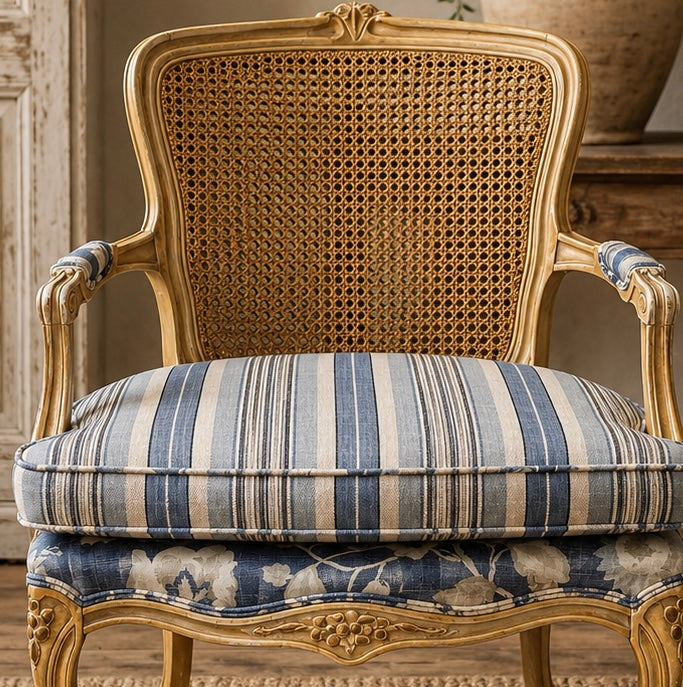 Vintage French Louis XV Style Cane Armchairs — Pair