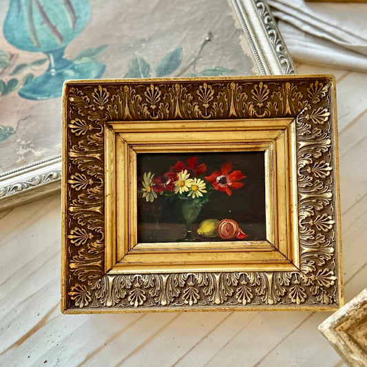 Antique Floral Still Life, Oil on Board