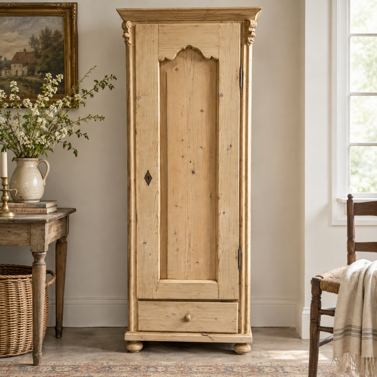 Antique European Pine Single-Door Cupboard, c. 1890