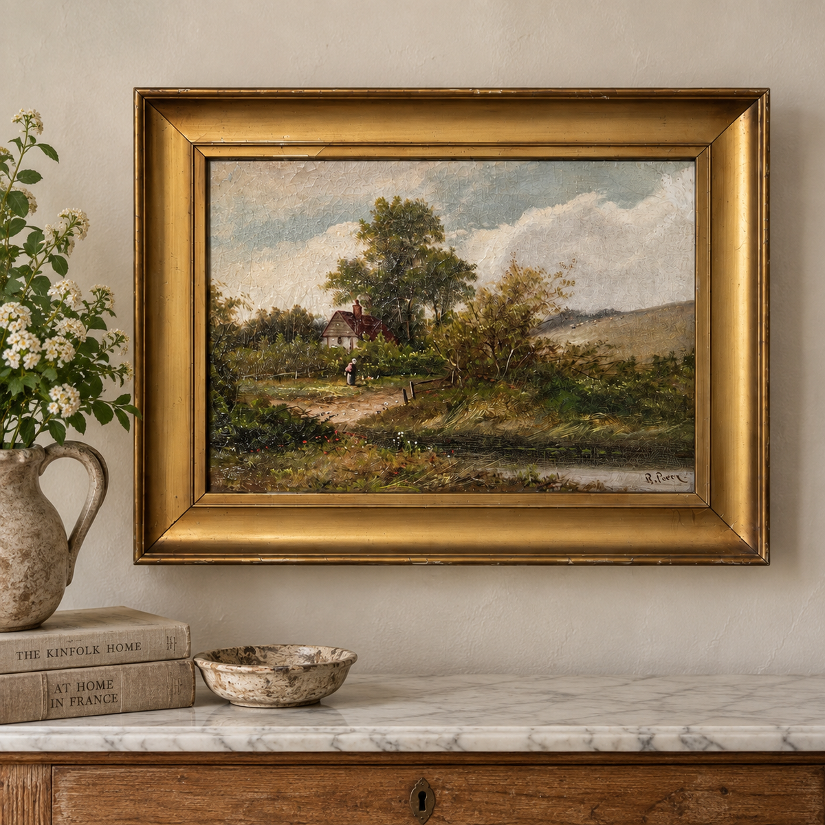 Antique English Landscape Oil Painting – Signed R. Percy