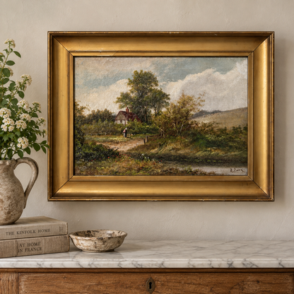 Antique English Landscape Oil Painting – Signed R. Percy