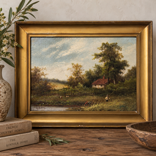 Antique English Landscape Oil Painting – Signed R. Percy