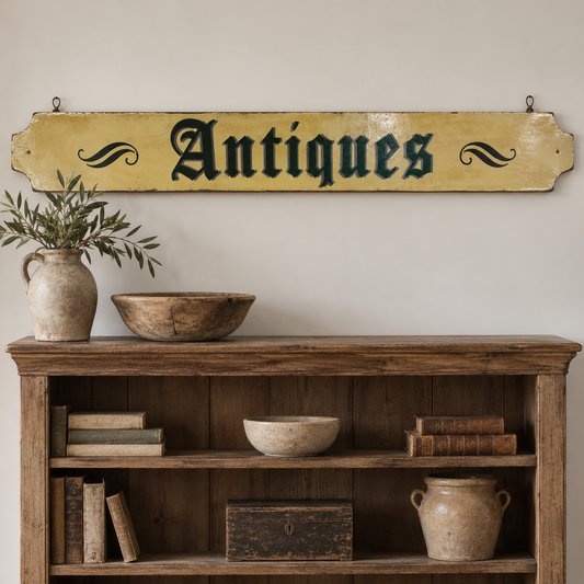 Vintage Hand-Painted “Antiques” Shop Sign - 60”