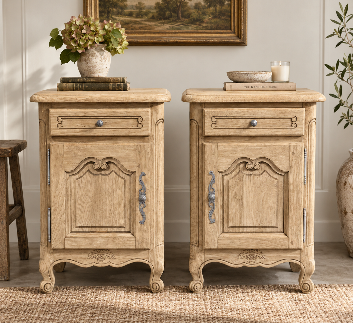 Pair of Vintage French Oak Bedside Cabinets