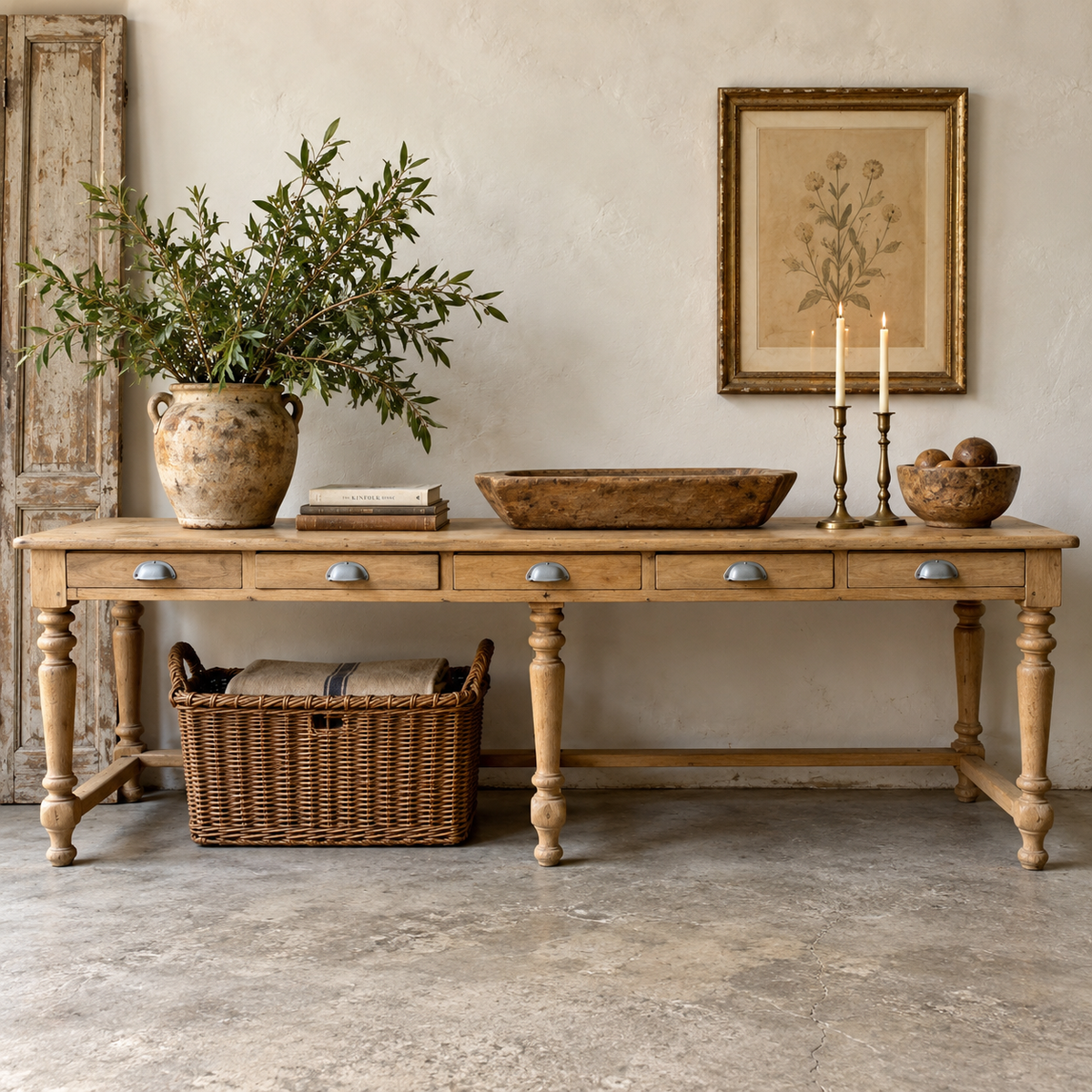 Large Antique European Oak Work Table | c. 1900