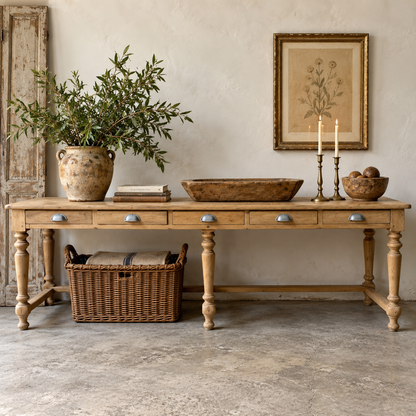Large Antique European Oak Work Table | c. 1900
