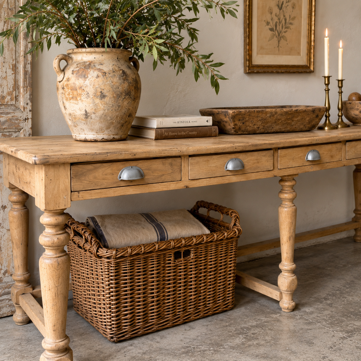 Large Antique European Oak Work Table | c. 1900