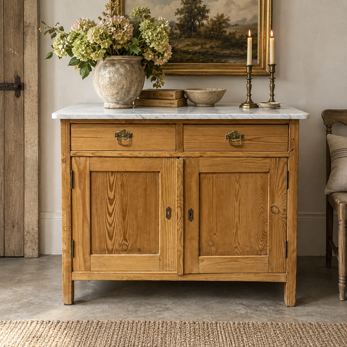 Antique Pine Marble-Top Washstand