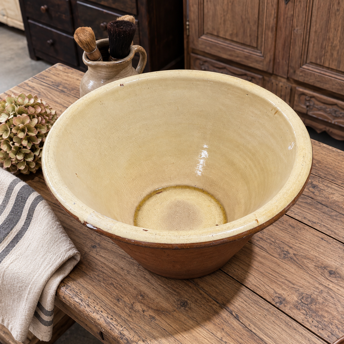 Extra Large Antique French Dairy Bowl