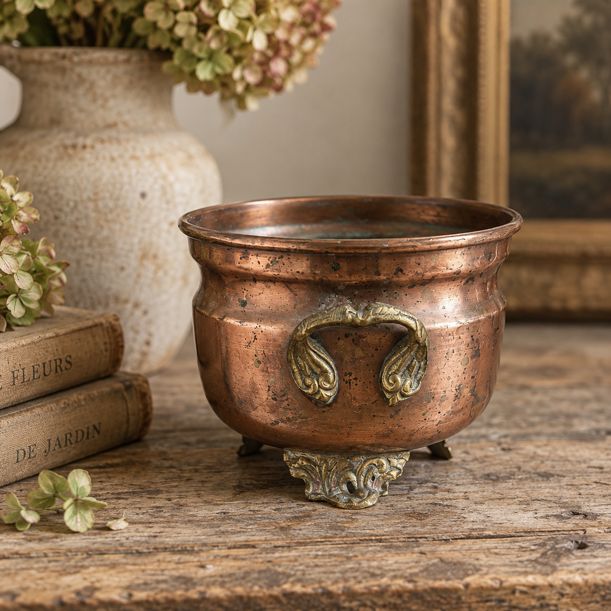 Antique French Copper & Brass Cachepot Planter | c. 1900