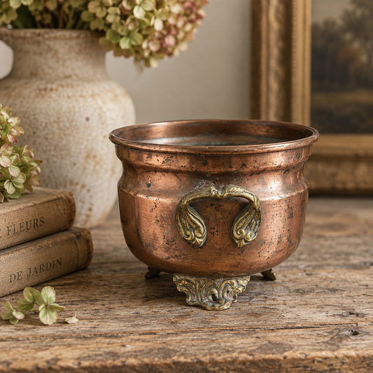Antique French Copper & Brass Cachepot Planter | c. 1900