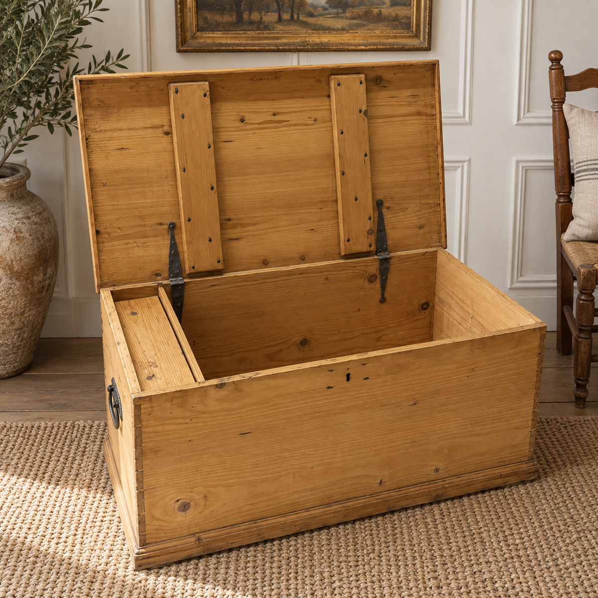 Antique Pine Blanket Chest — 19th Century