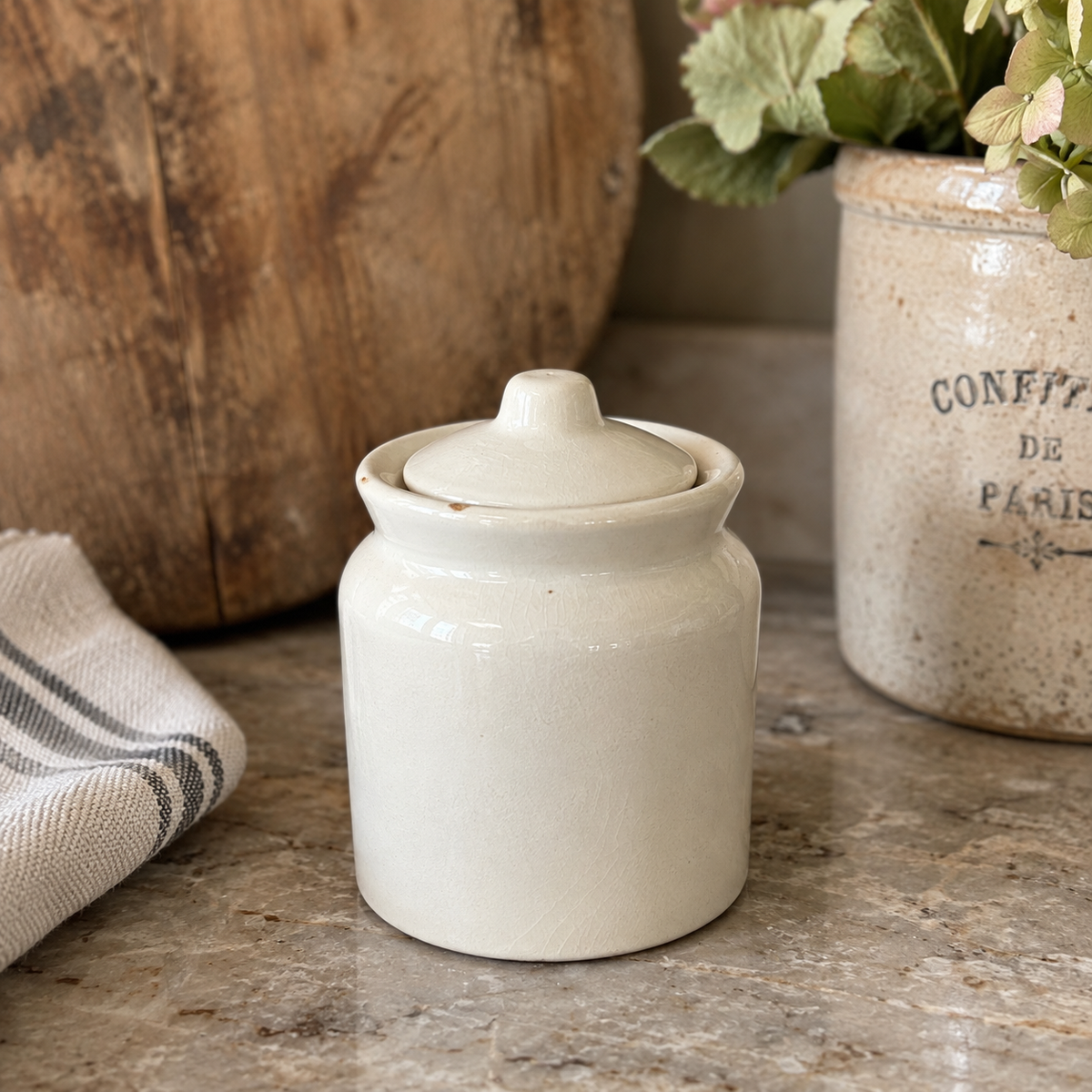 Antique Cream Ironstone Lidded Pot | c. 1900–1930