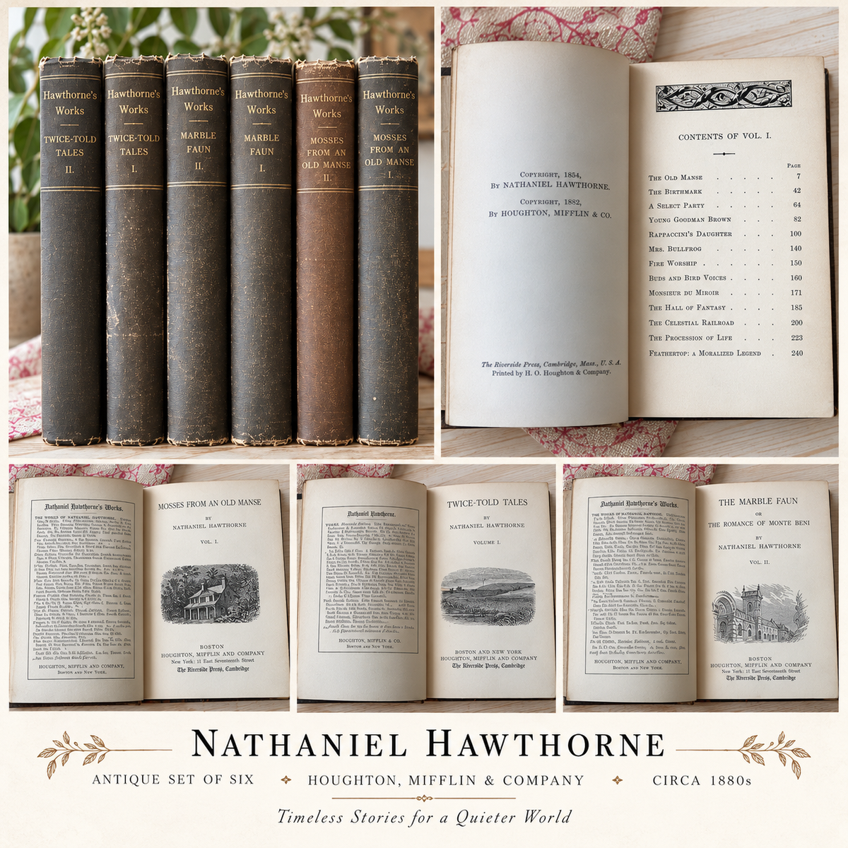 Antique Nathaniel Hawthorne Works – Set of Six, c. 1880s