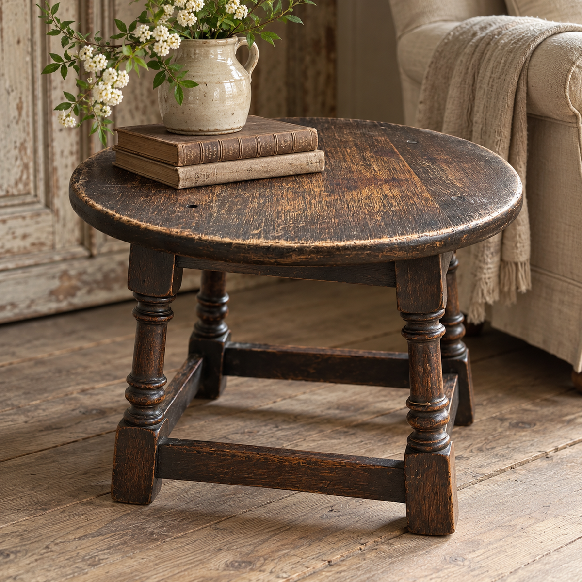 Antique English Oak Country Stool