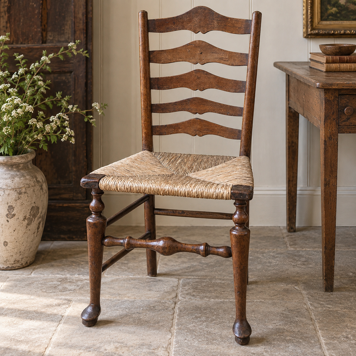 Antique Rush Seat Ladder-Back Chair | c. 1900