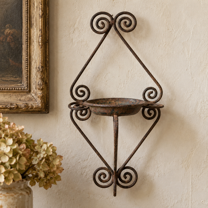 Antique Hand-Forged Iron Wall Candle Sconce