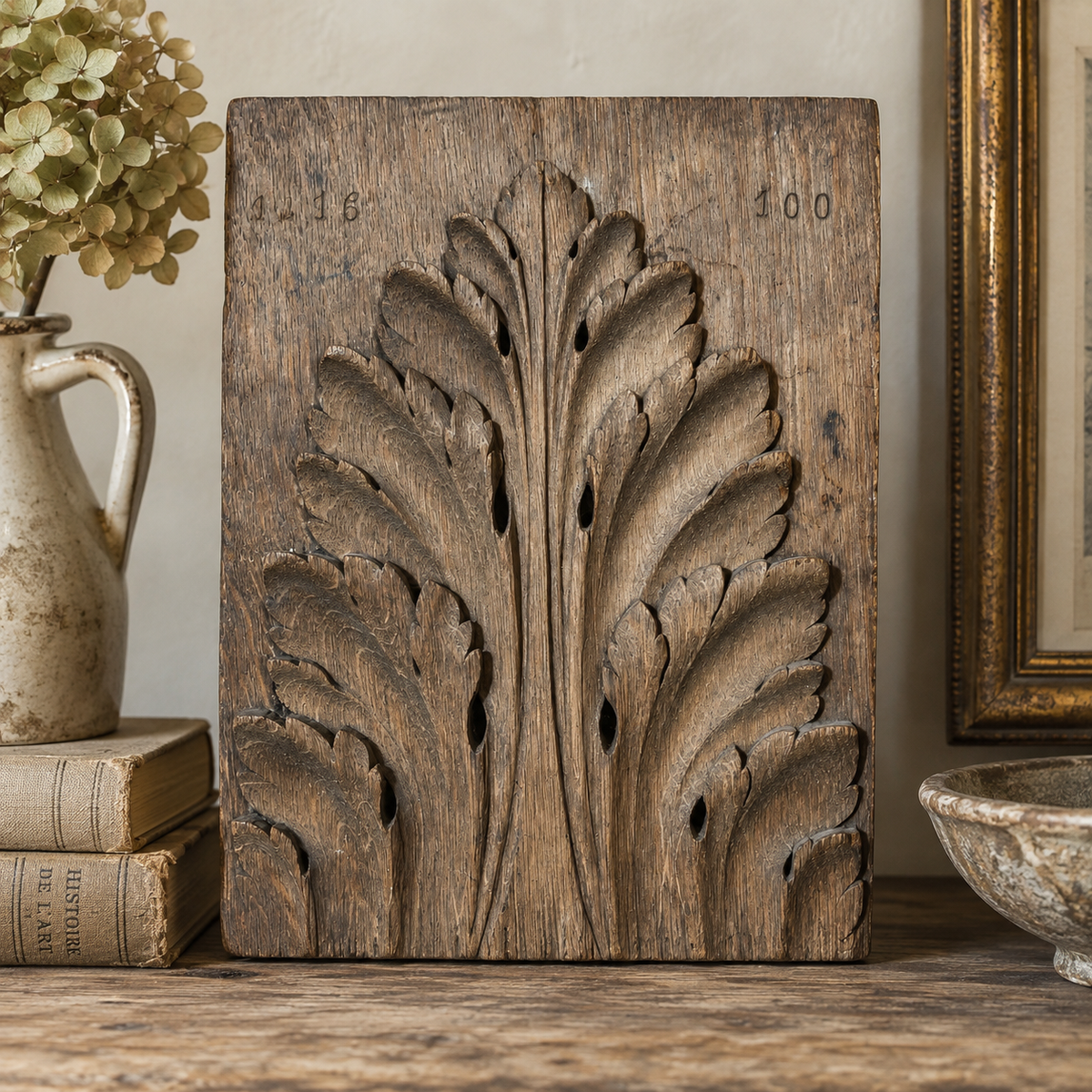 Antique 19th Century Hand-Carved Wooden Acanthus Leaf Mould